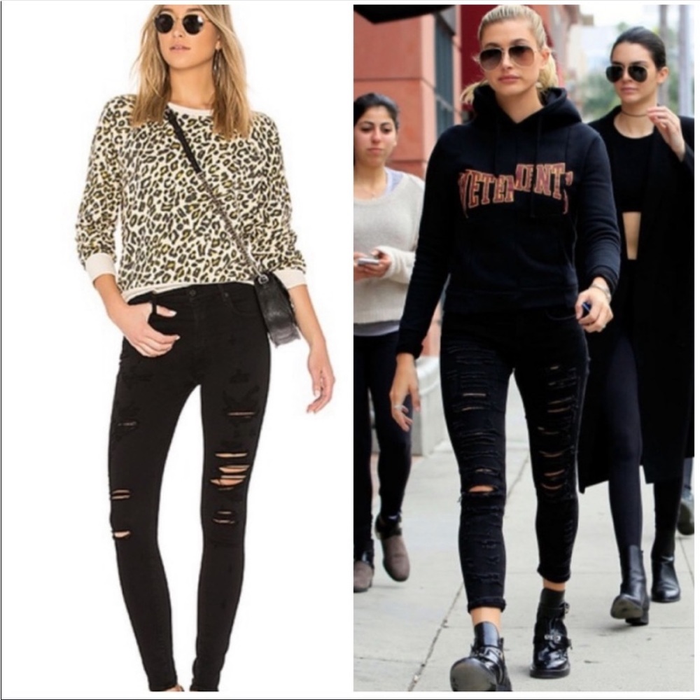 Agolde Sophie High Rise Skinny in Moonstruck Distressed Ripped Black Jeans